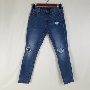 Aeropostale‎ Jeans Juniors 27 / 28 Mid Rise Super Skinny Distressed Blue Denim